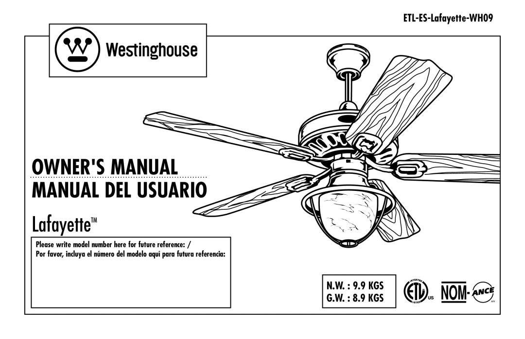 Westinghouse ETL-ES-Lafayette-WH09 owner manual Manual del usuario 