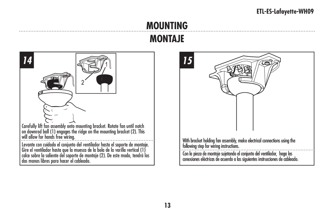 Westinghouse ETL-ES-Lafayette-WH09 owner manual Mounting Montaje 