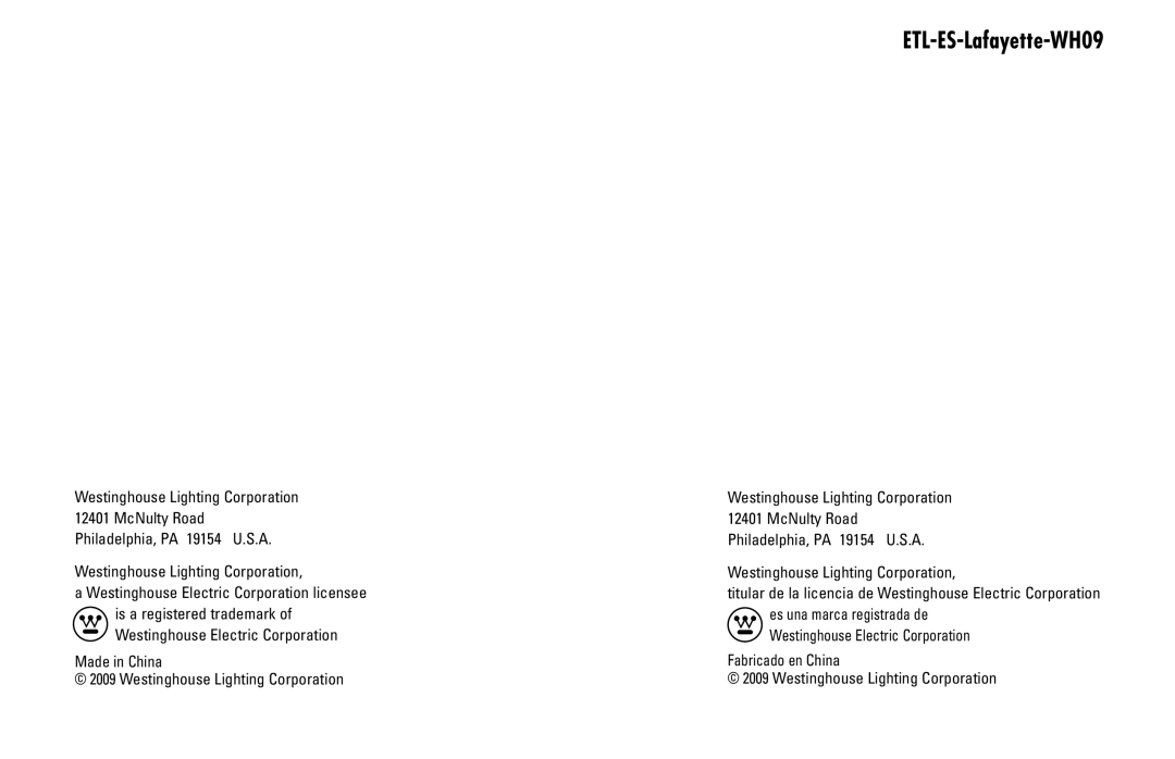 Westinghouse ETL-ES-Lafayette-WH09 owner manual 