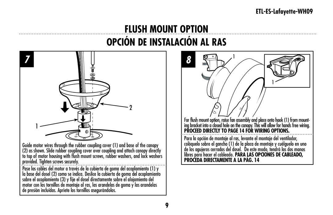 Westinghouse ETL-ES-Lafayette-WH09 owner manual FLUSH MOUNT Option Opción DE Instalación AL RAS 