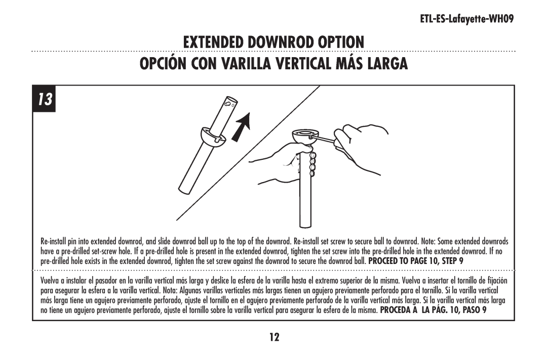 Westinghouse ETL-ES-Lafayette-WH09 owner manual Extended Downrod Option Opción Con Varilla Vertical Más Larga 