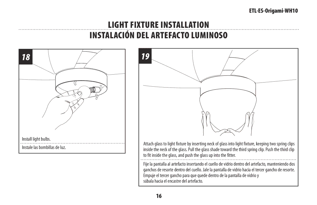 Westinghouse ETL-ES-Origami-WH10 owner manual Súbala hacia el encastre del artefacto 