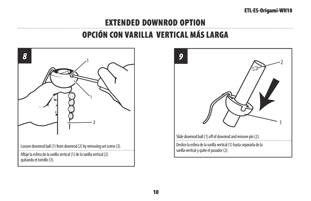 Westinghouse ETL-ES-Origami-WH10 owner manual Extended Downrod Option Opción Con Varilla Vertical Más Larga 