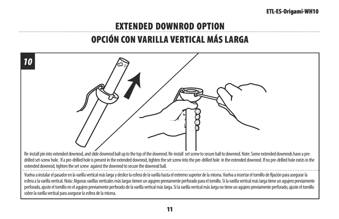 Westinghouse ETL-ES-Origami-WH10 owner manual Extended Downrod Option Opción Con Varilla Vertical Más Larga 