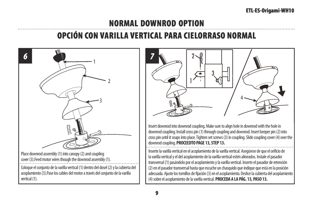 Westinghouse ETL-ES-Origami-WH10 owner manual Normal Downrod Option, Opción Con Varilla Vertical Para Cielorraso Normal 