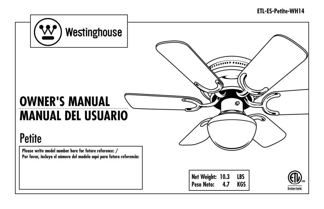 Westinghouse ETL-ES-Petite-WH14 owner manual Manual del usuario 