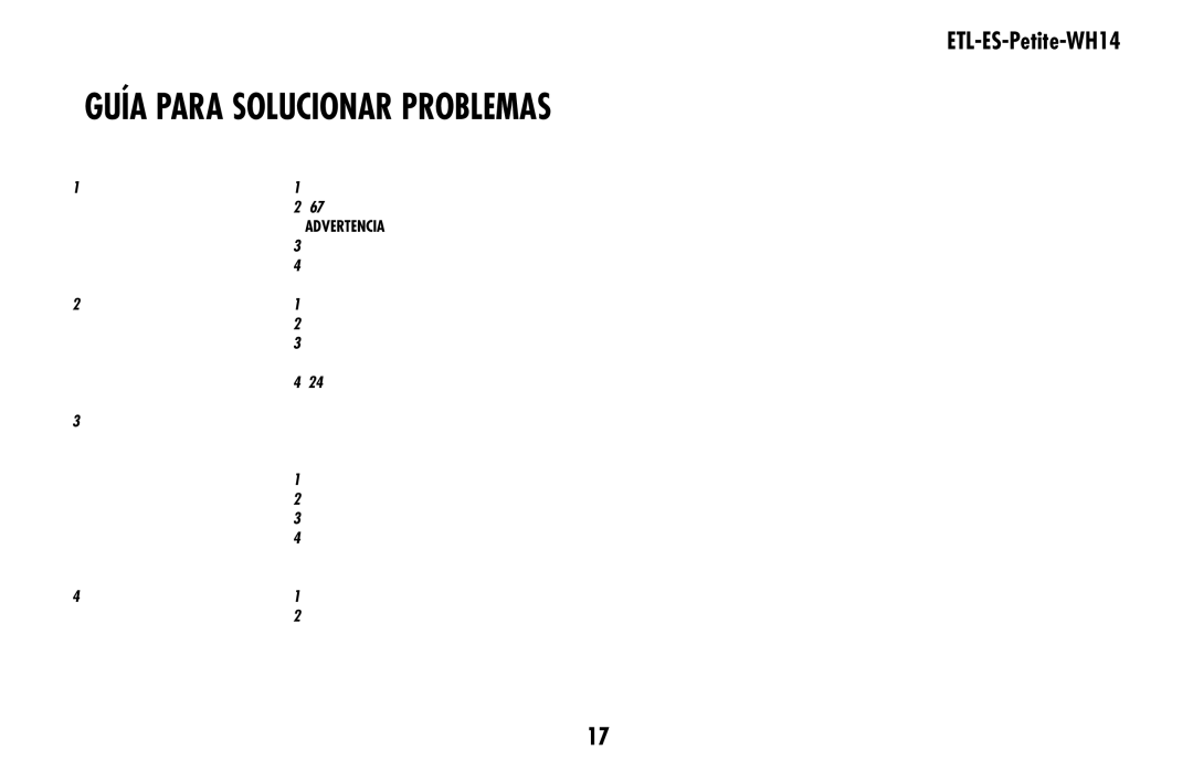 Westinghouse ETL-ES-Petite-WH14 owner manual Guía para solucionar problemas, Problema 