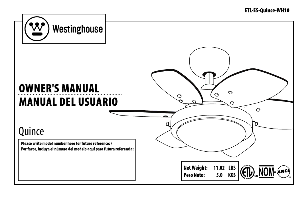 Westinghouse ETL-ES-Quince-WH10 owner manual Manual del usuario 