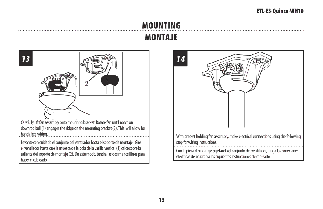 Westinghouse ETL-ES-Quince-WH10 owner manual Mounting Montaje 