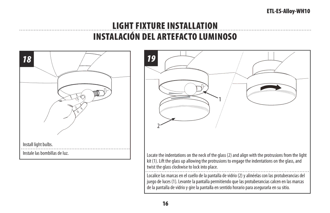 Westinghouse ETL, ES owner manual Install light bulbs Instale las bombillas de luz 