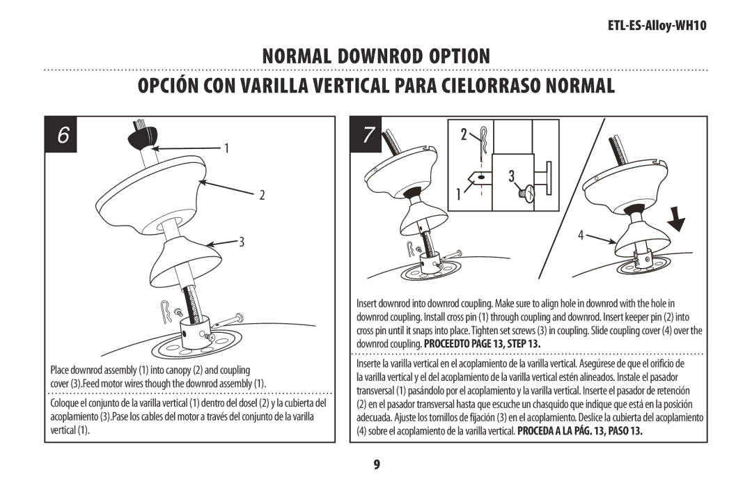 Westinghouse ES, ETL owner manual Normal Downrod Option, Opción CON Varilla Vertical Para Cielorraso Normal 