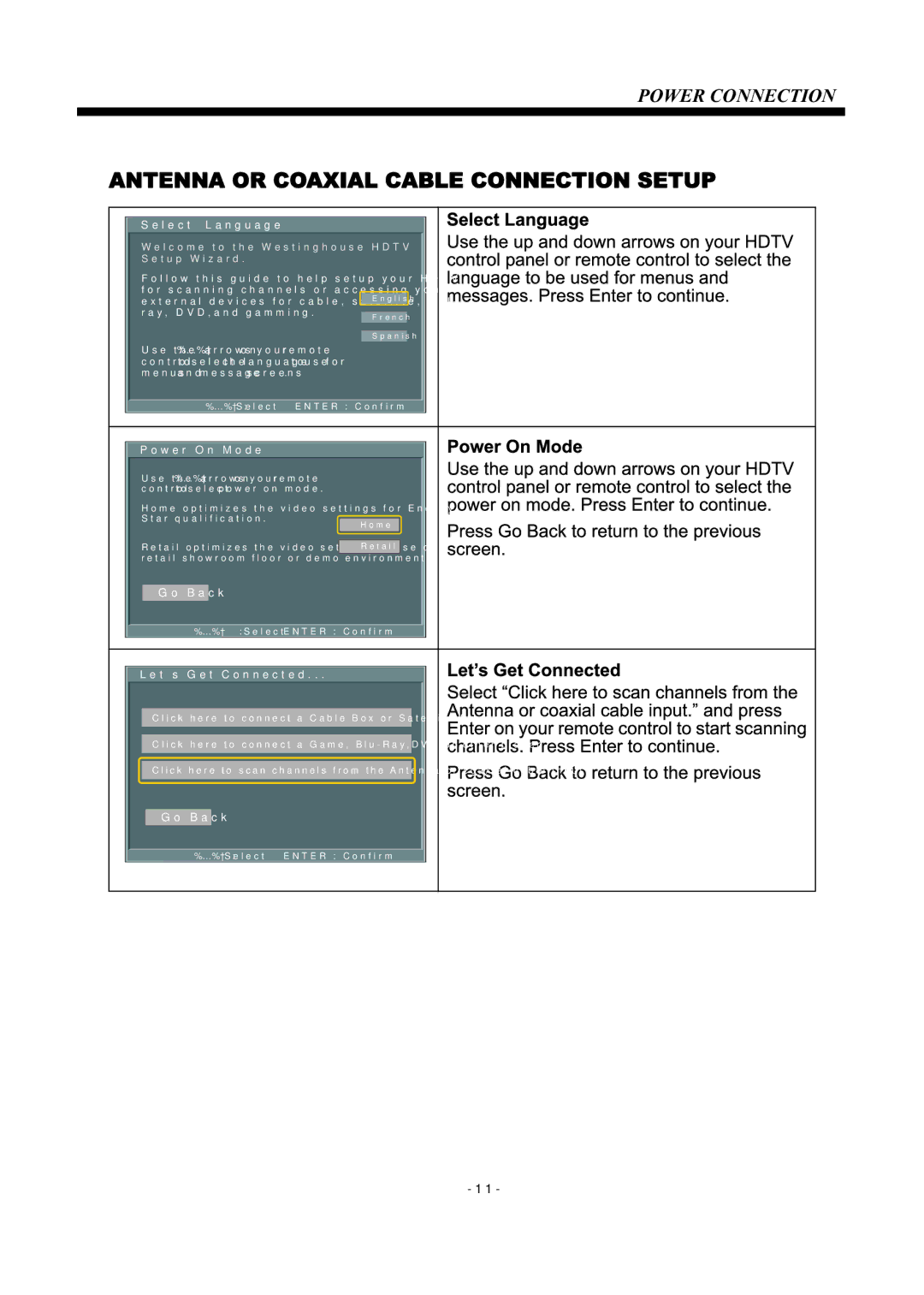 Westinghouse EU24H1G1 manual Power Connection 