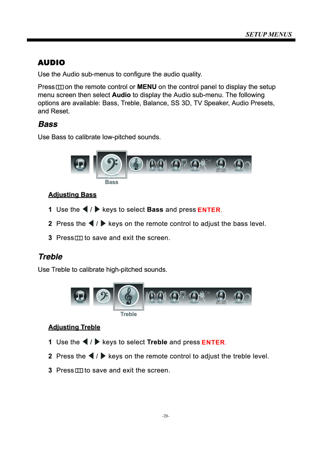 Westinghouse EU24H1G1 manual Setup Menus 