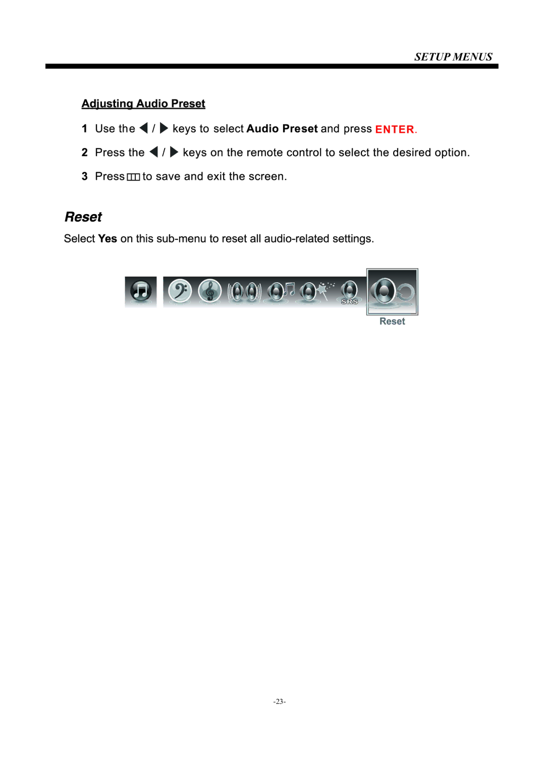 Westinghouse EU24H1G1 manual Setup Menus 