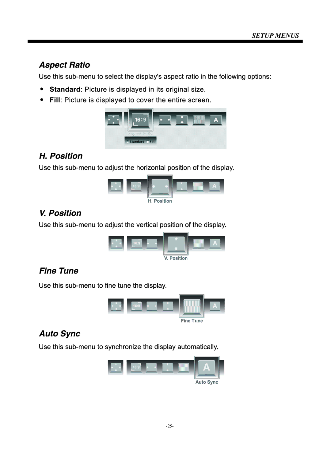 Westinghouse EU24H1G1 manual Setup Menus 