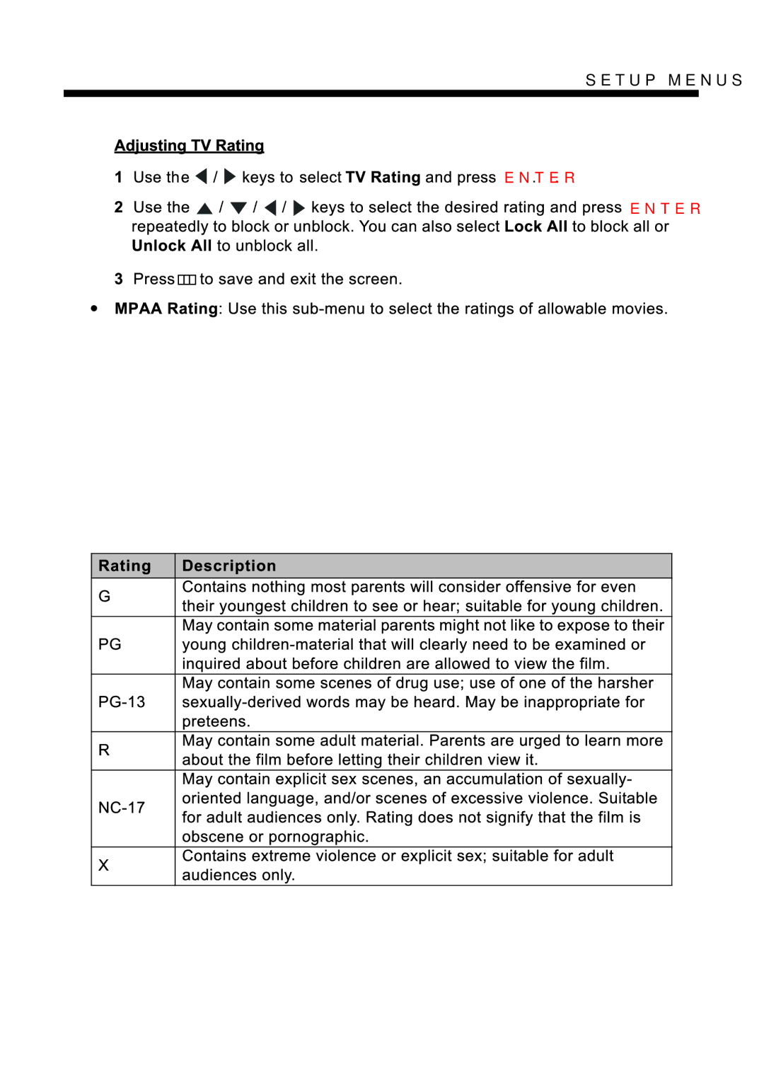 Westinghouse EU24H1G1 manual Enter 