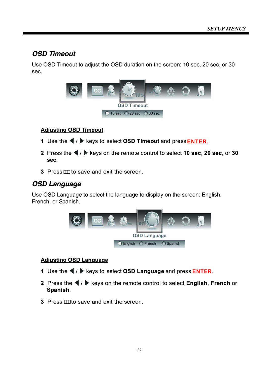 Westinghouse EU24H1G1 manual Setup Menus 