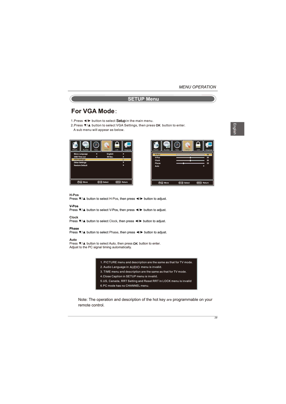 Westinghouse EUM24F1G1 user manual Setup 