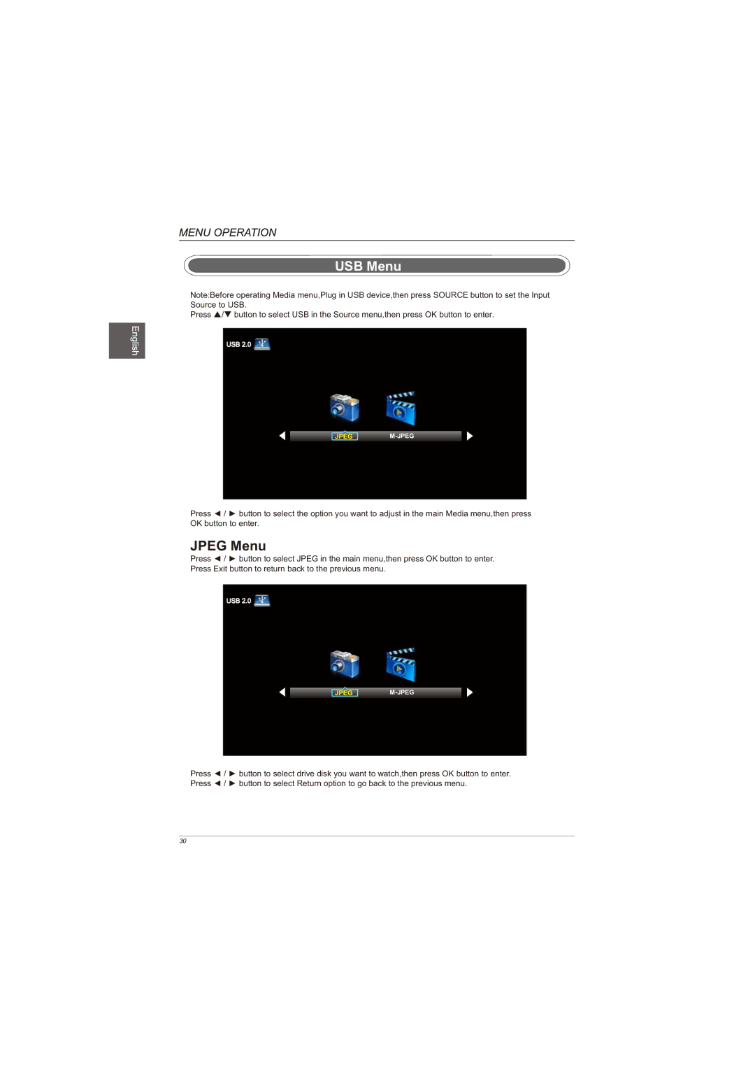 Westinghouse EUM24F1G1 user manual USB Menu 