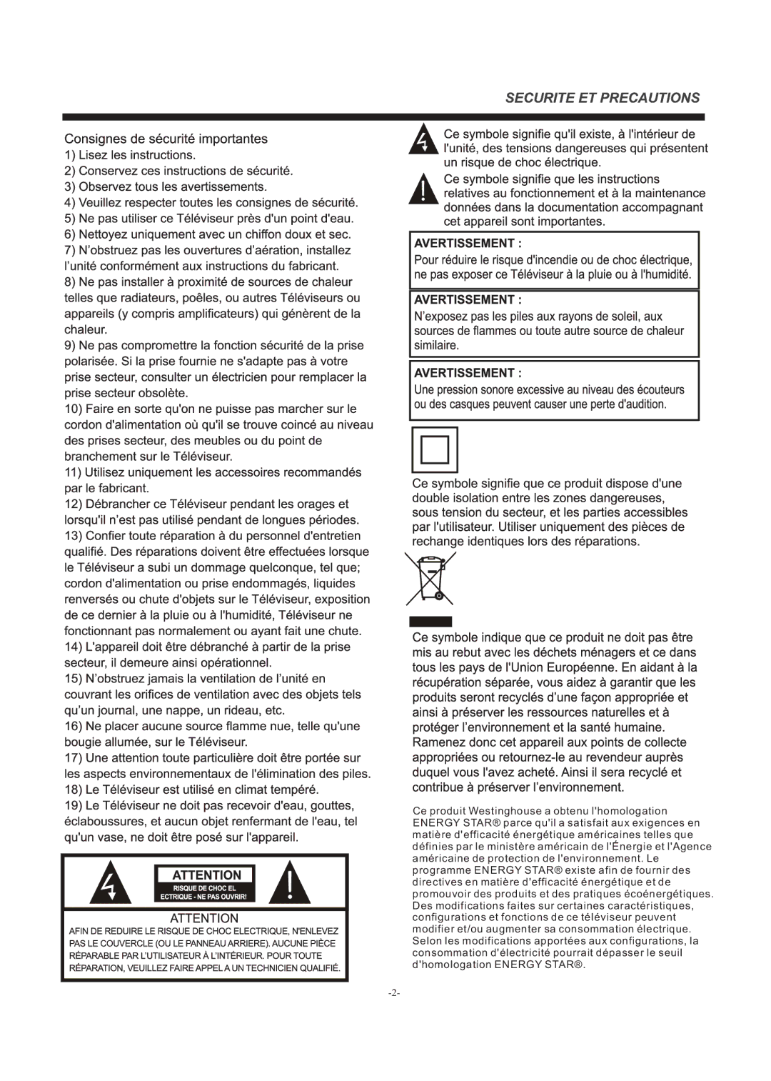 Westinghouse EW32S5KW manual 