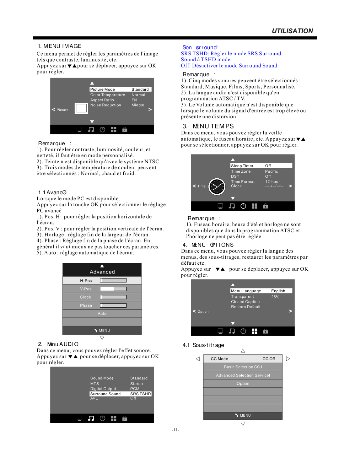 Westinghouse EW32S5KW manual Menu Image, Menu Options 