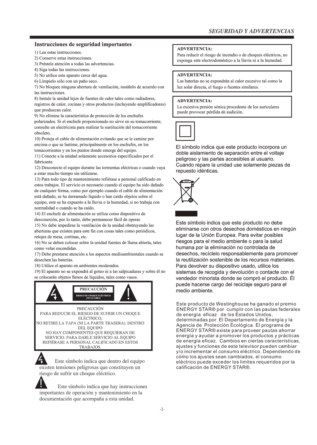 Westinghouse EW32S5KW manual 