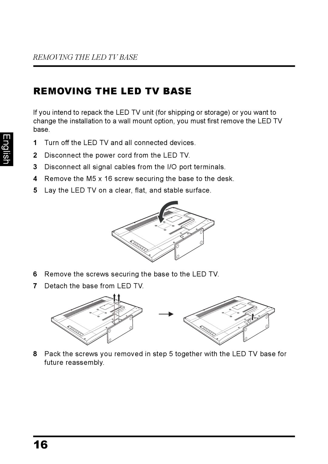 Westinghouse EW32S5UW manual Removing the LED TV Base 