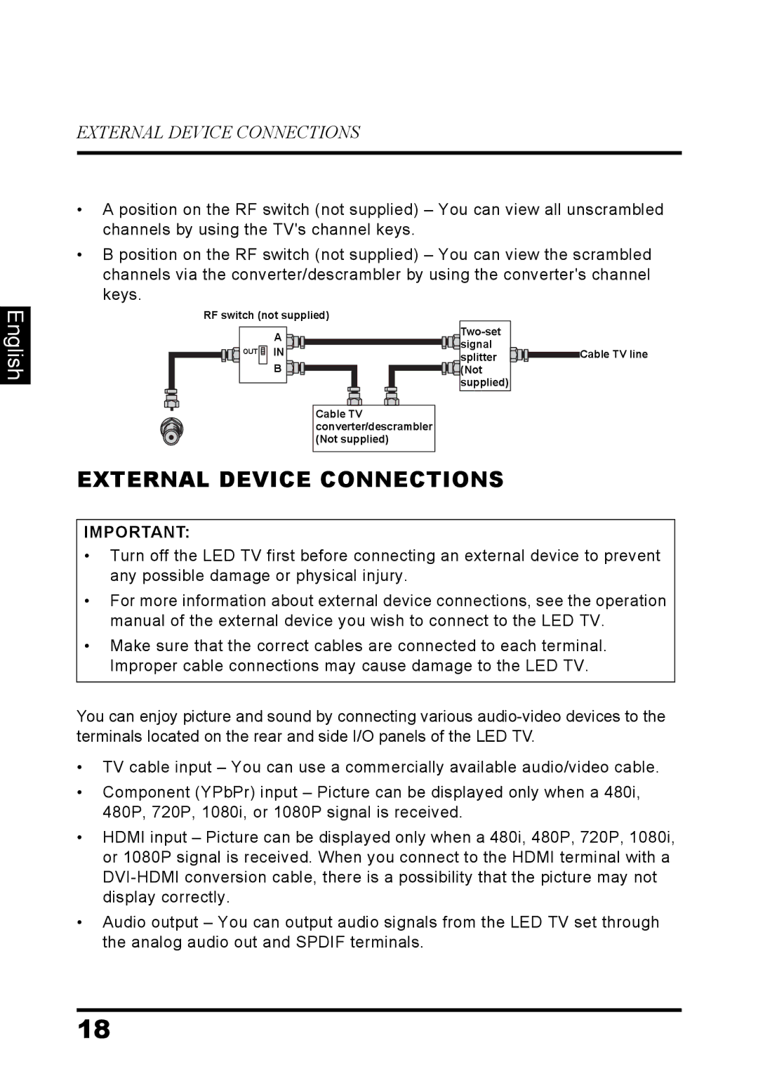 Westinghouse EW32S5UW manual External Device Connections 