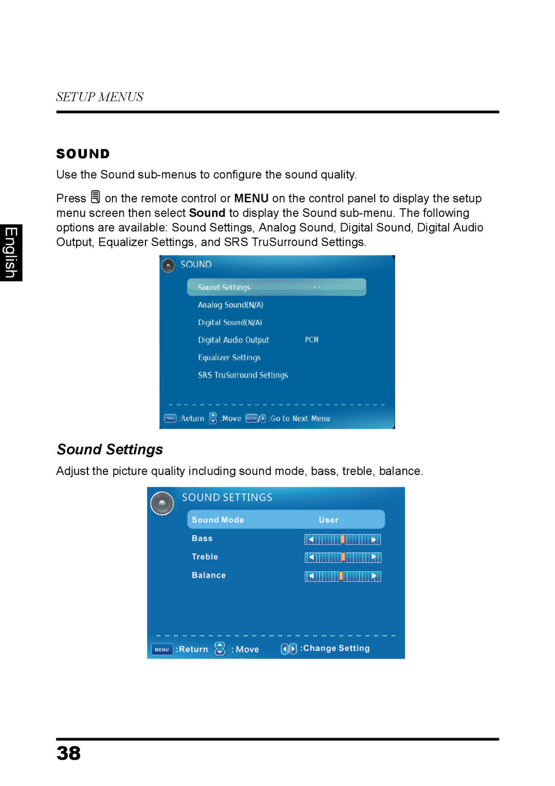 Westinghouse EW32S5UW manual Sound Settings 