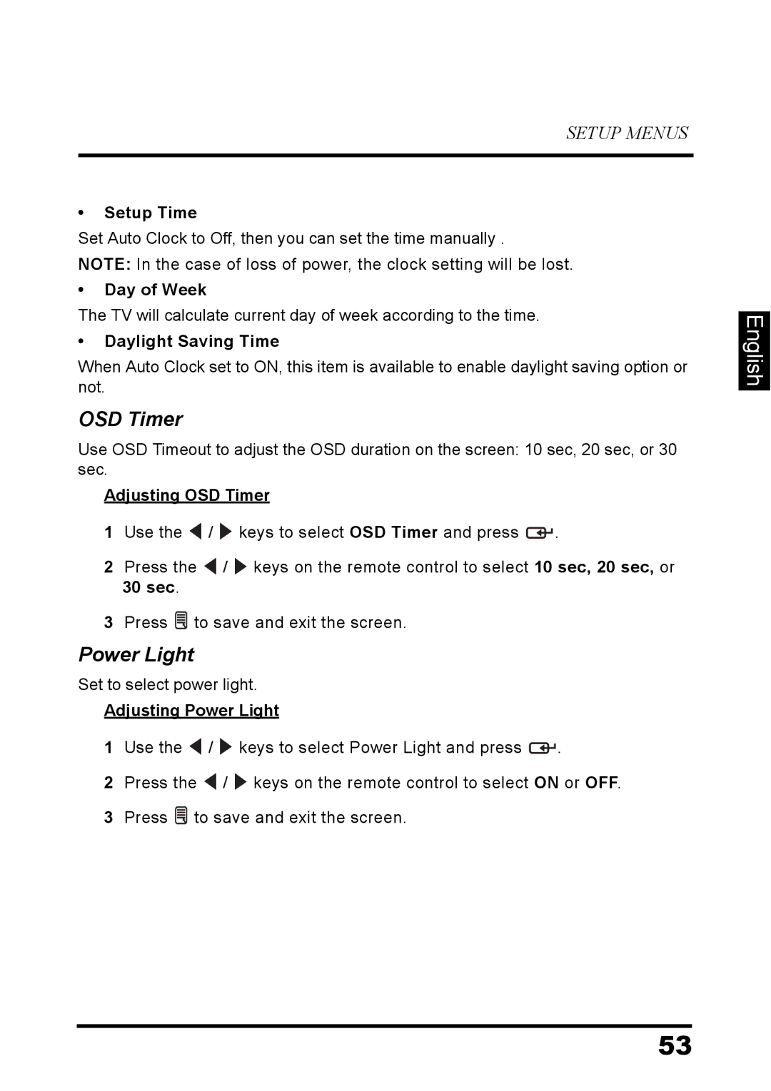 Westinghouse EW32S5UW manual OSD Timer, Power Light 