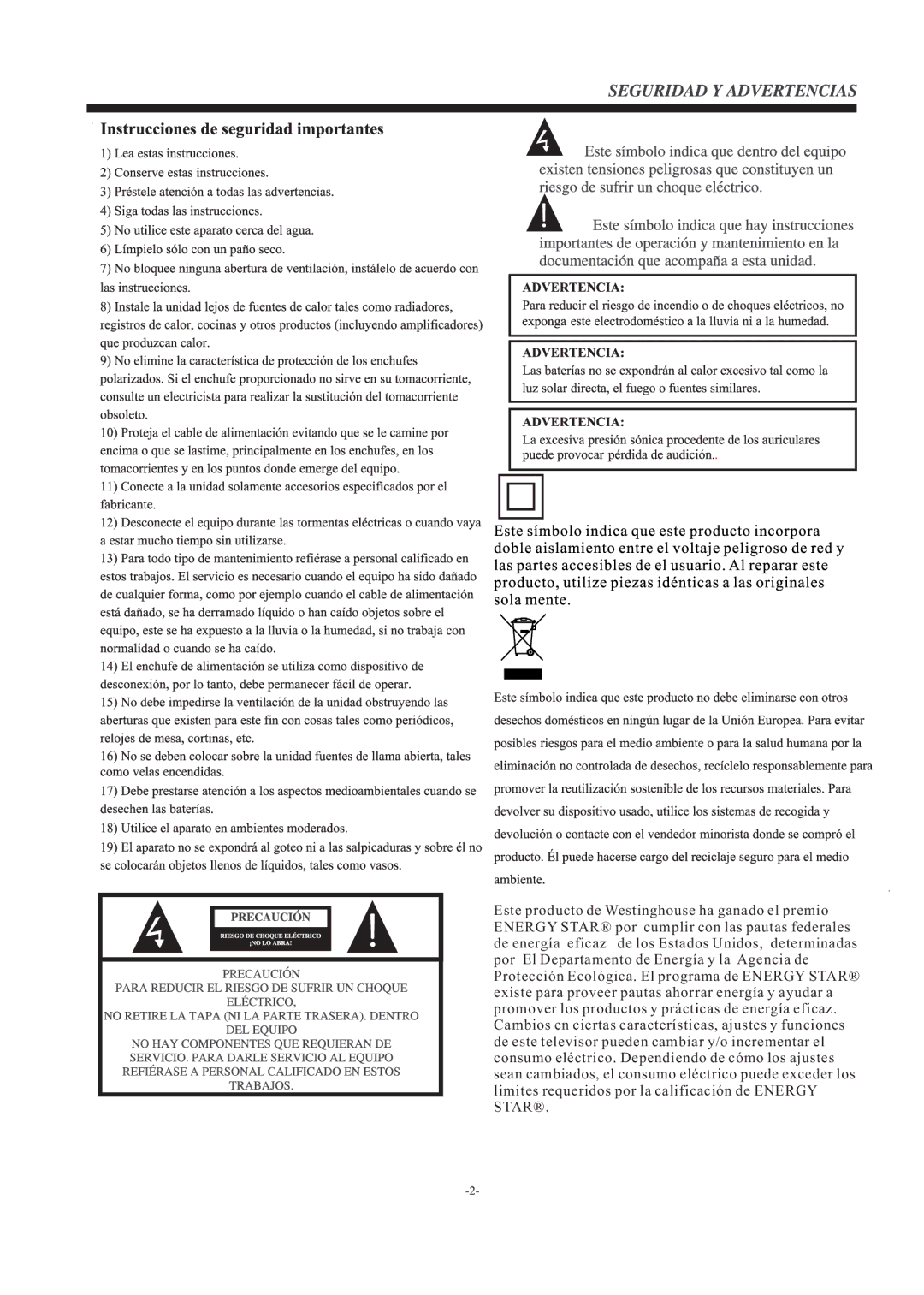 Westinghouse EW39T5KW manual 