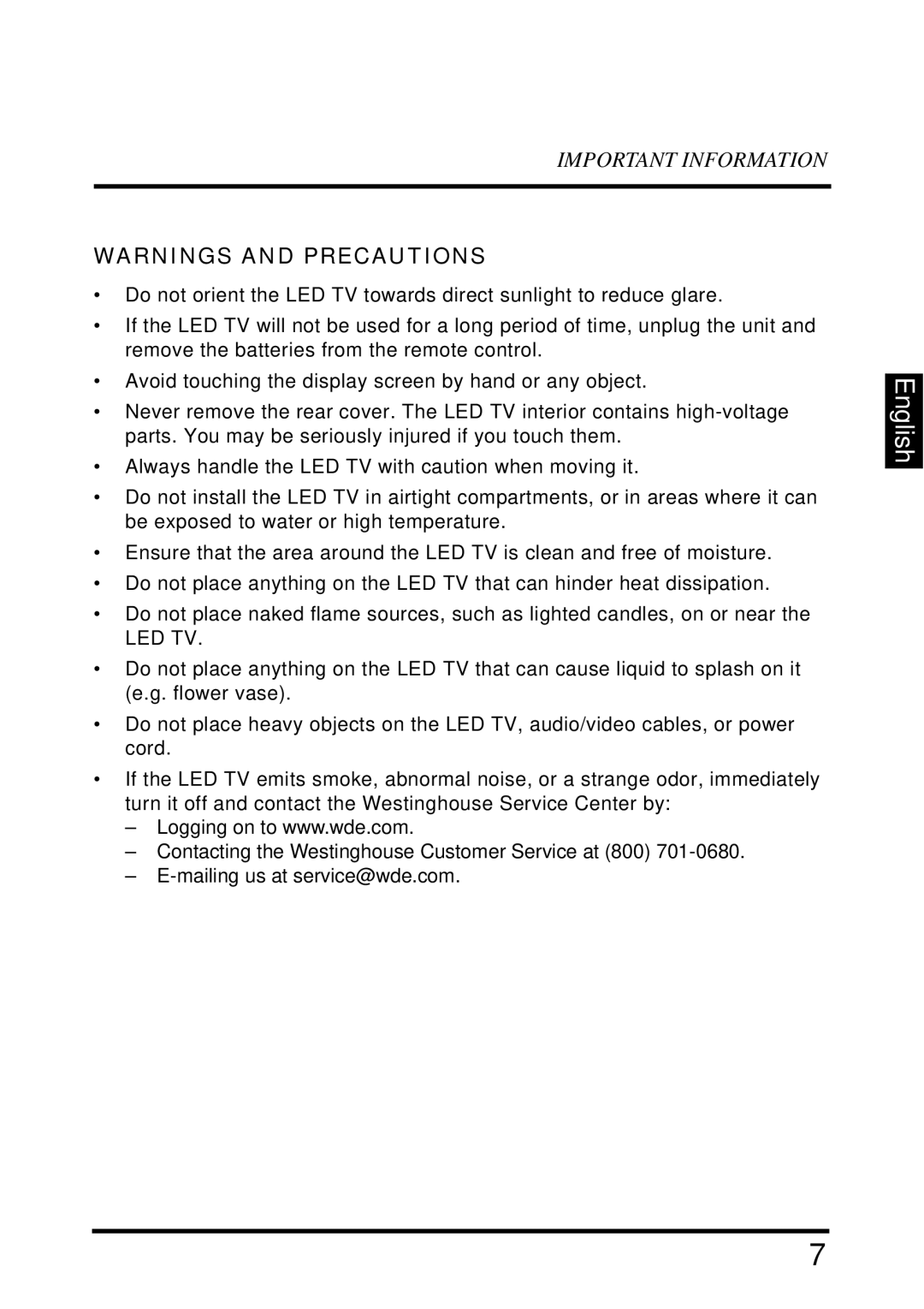 Westinghouse EW39T6MZ manual Led Tv 