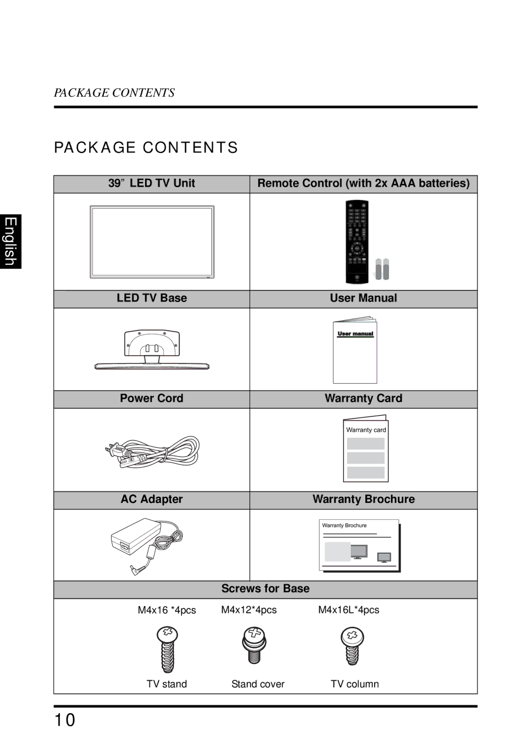 Westinghouse EW39T6MZ manual Package Contents 