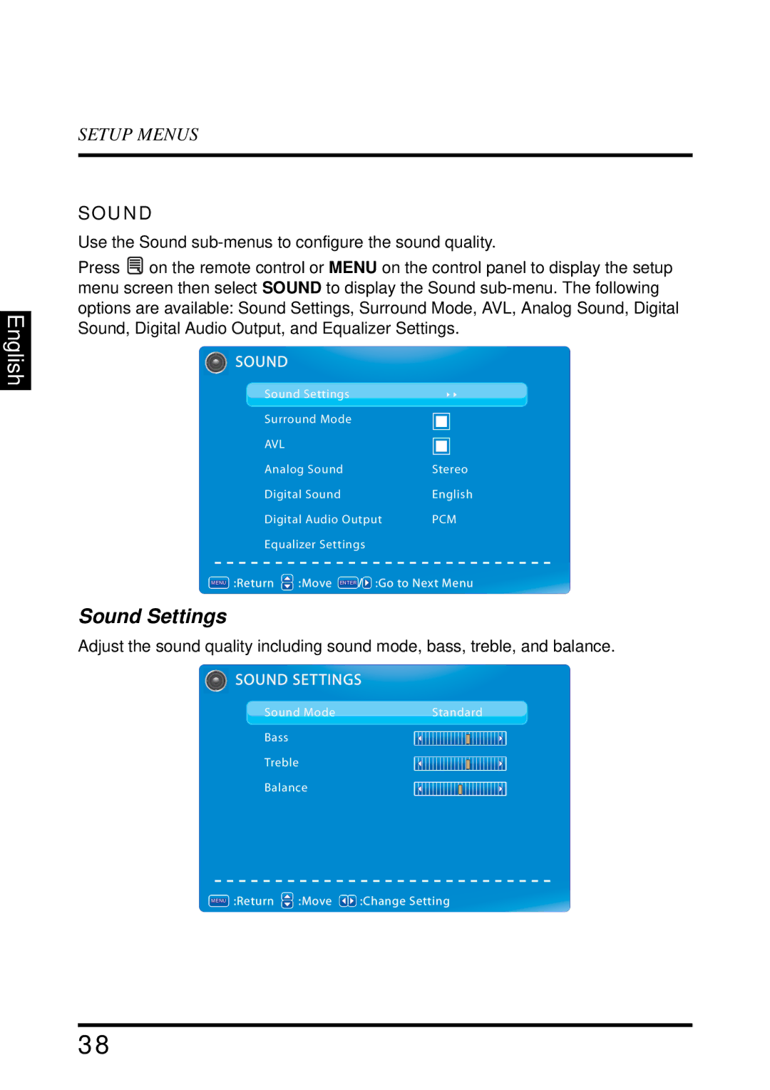 Westinghouse EW39T6MZ manual Sound Settings 