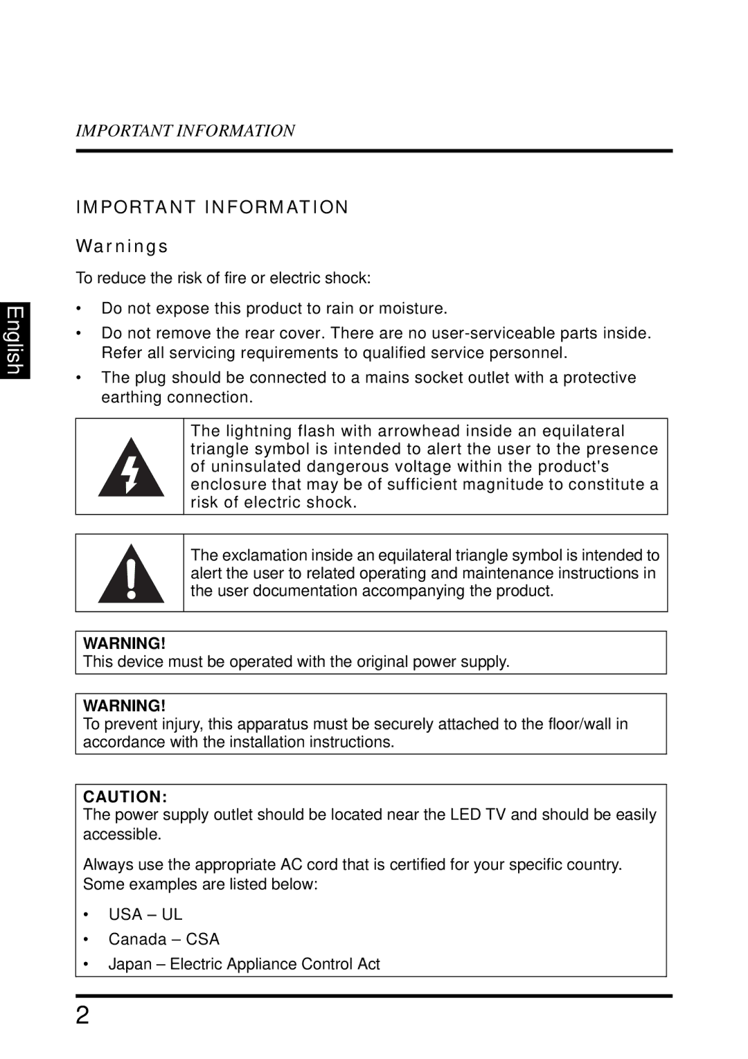 Westinghouse EW39T6MZ manual Important Information 