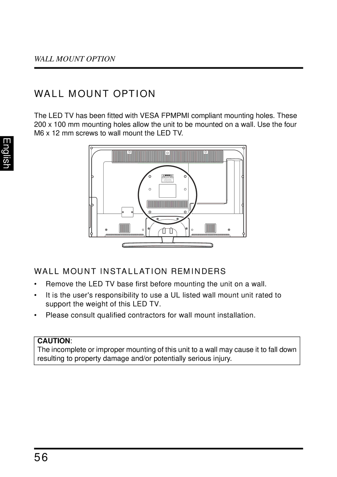 Westinghouse EW39T6MZ manual Wall Mount Option, Wall Mount Installation Reminders 