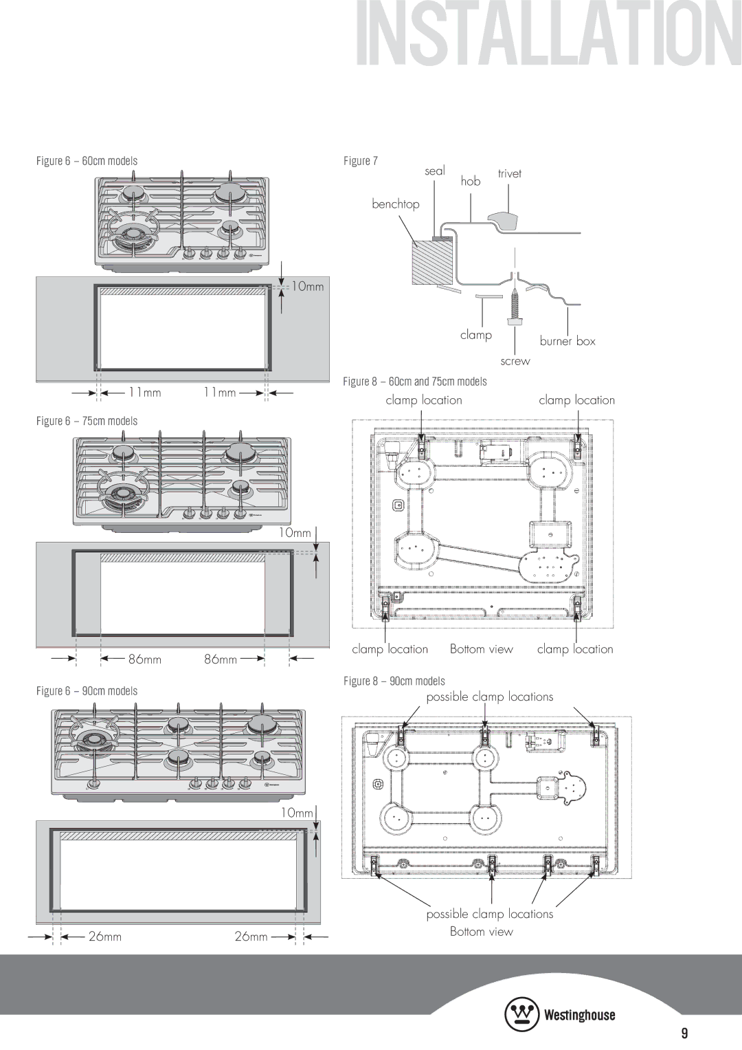 Westinghouse GHP95S, GHP795S, GHP17W, GHP16W, GHP95W, GHP765S, GHP775S, GHP17S, GHP16S manual 60cm models Seal, Hob 