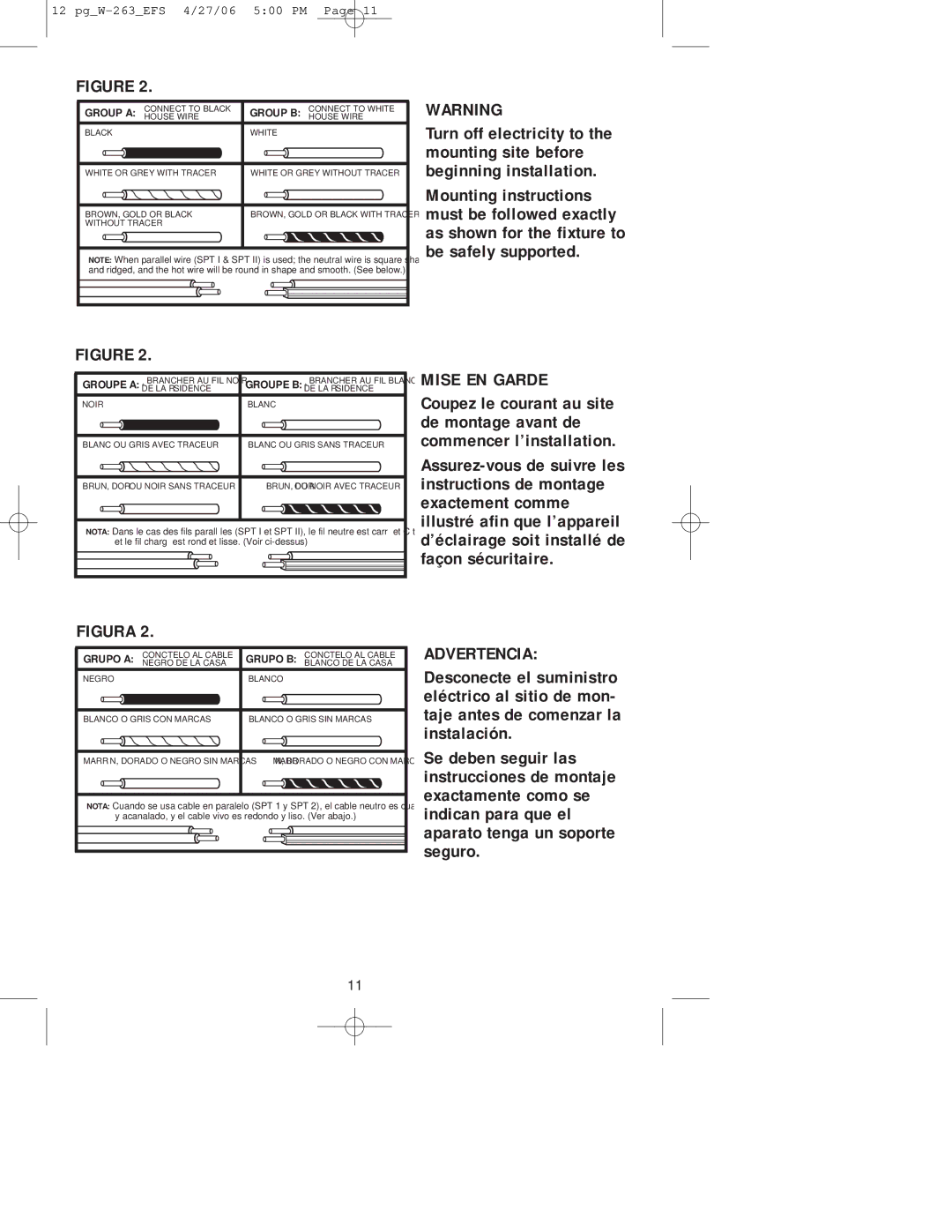 Westinghouse Indoor Lighting fixture owner manual Mise EN Garde 