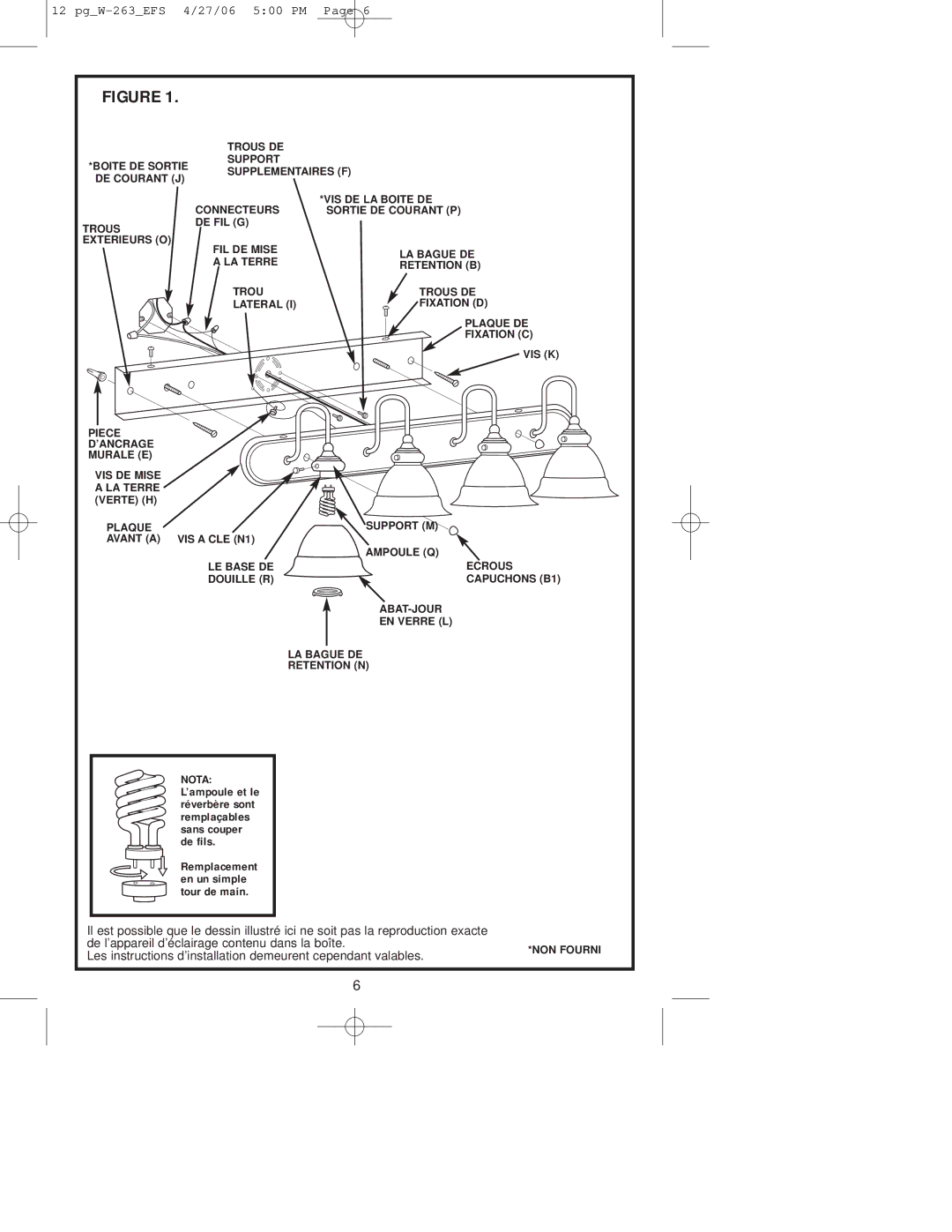 Westinghouse Indoor Lighting fixture owner manual Les instructions d’installation demeurent cependant valables 