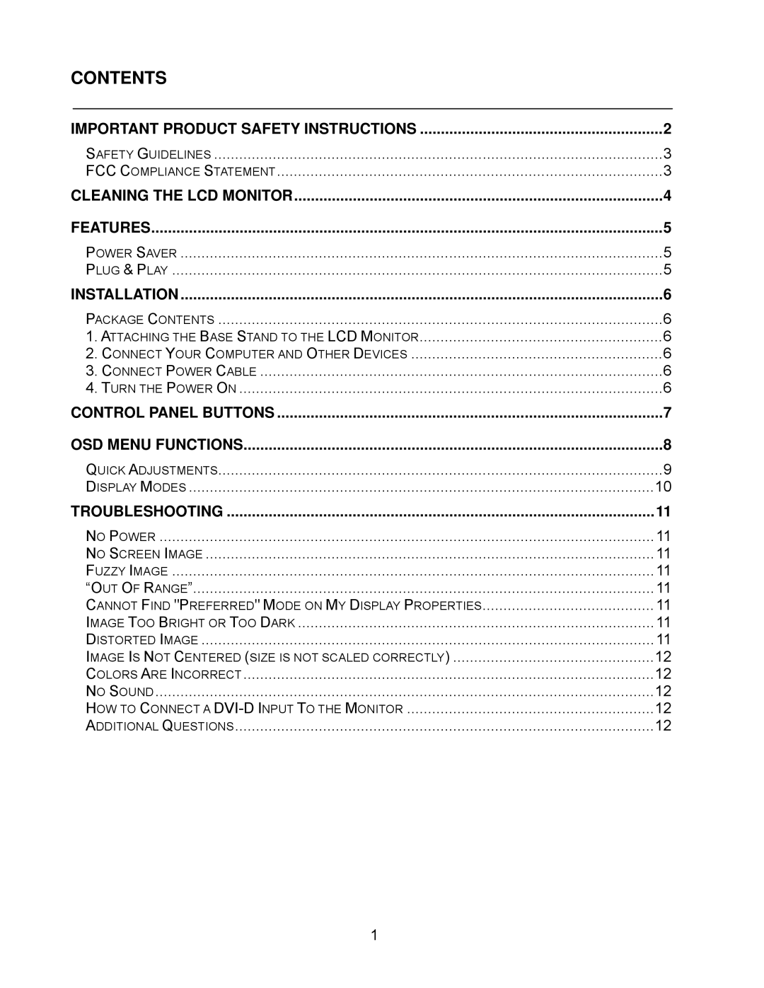 Westinghouse L1916HW user manual Contents 