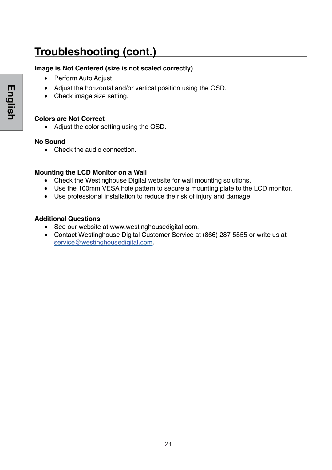 Westinghouse L1928NV manual Colors are Not Correct 