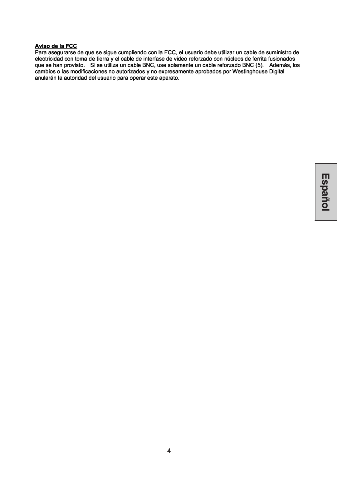 Westinghouse L1928NV manual Aviso de la FCC 