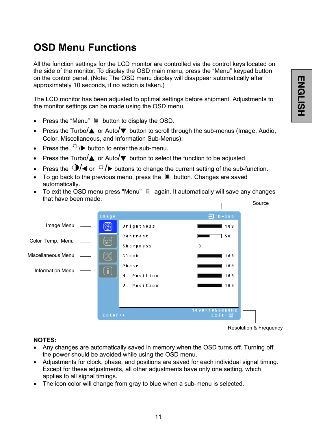 Westinghouse L2046NV manual OSD Menu Functions 