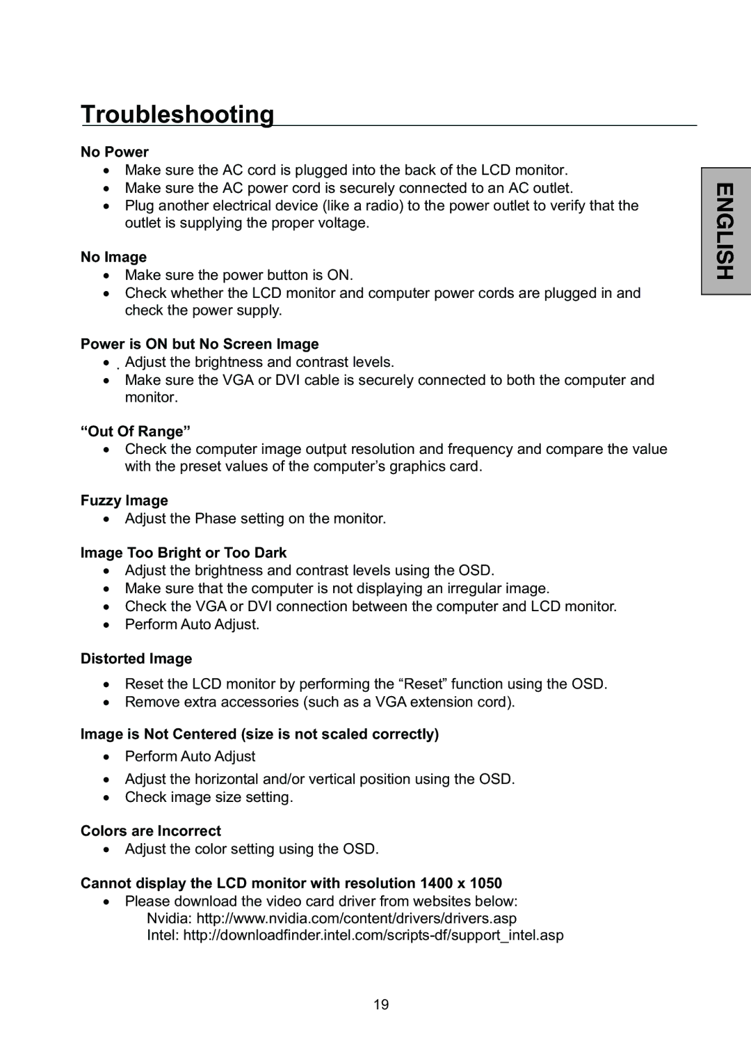 Westinghouse L2046NV manual Troubleshooting 