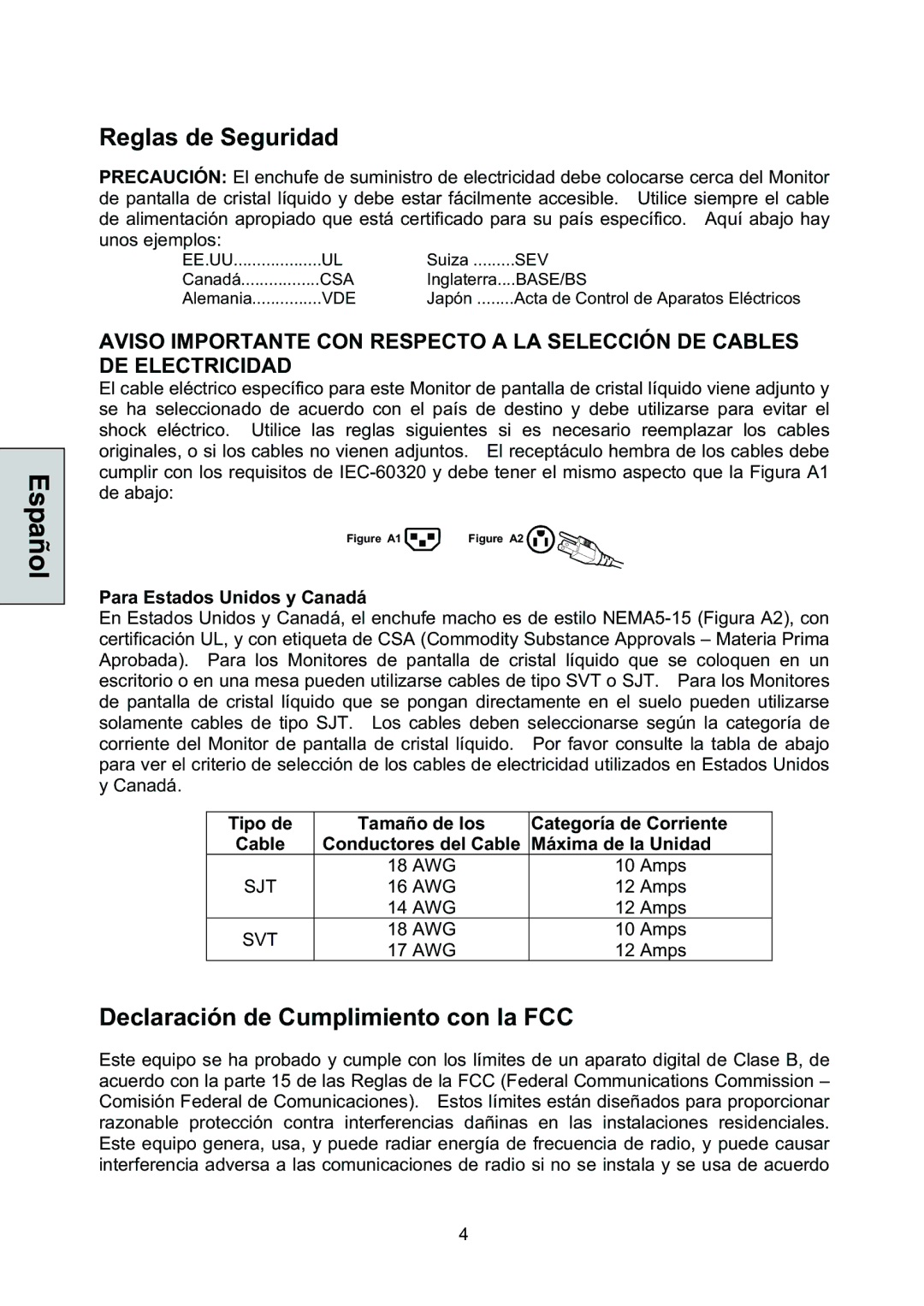 Westinghouse L2046NV manual Reglas de Seguridad, Declaración de Cumplimiento con la FCC, Para Estados Unidos y Canadá 