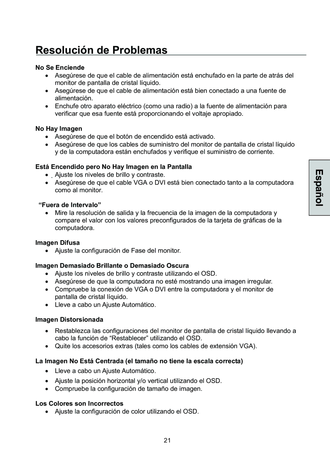 Westinghouse L2046NV manual Resolución de Problemas 