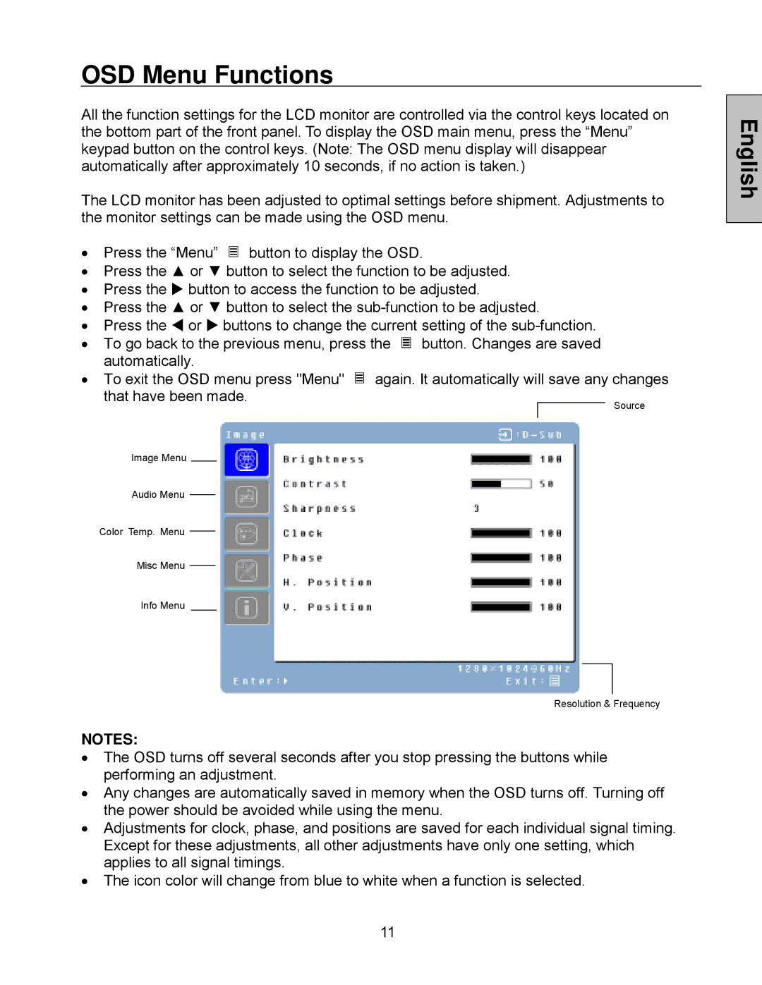 Westinghouse LCM - 19v5 manual OSD Menu Functions 