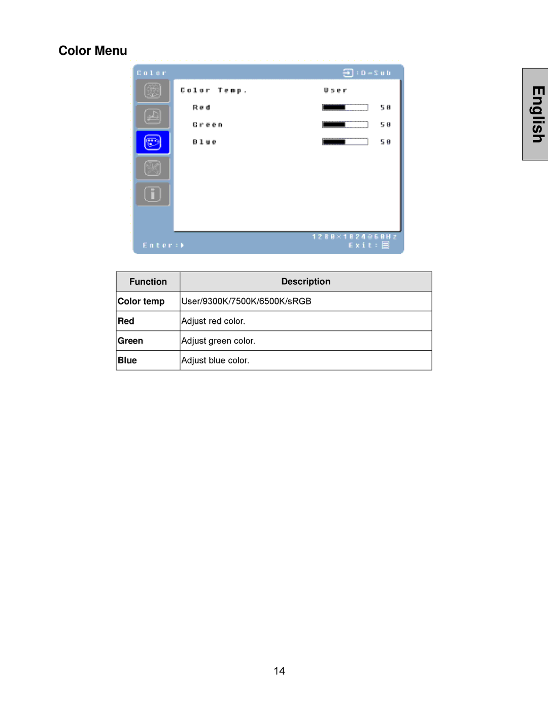 Westinghouse LCM - 19v5 manual Color Menu 