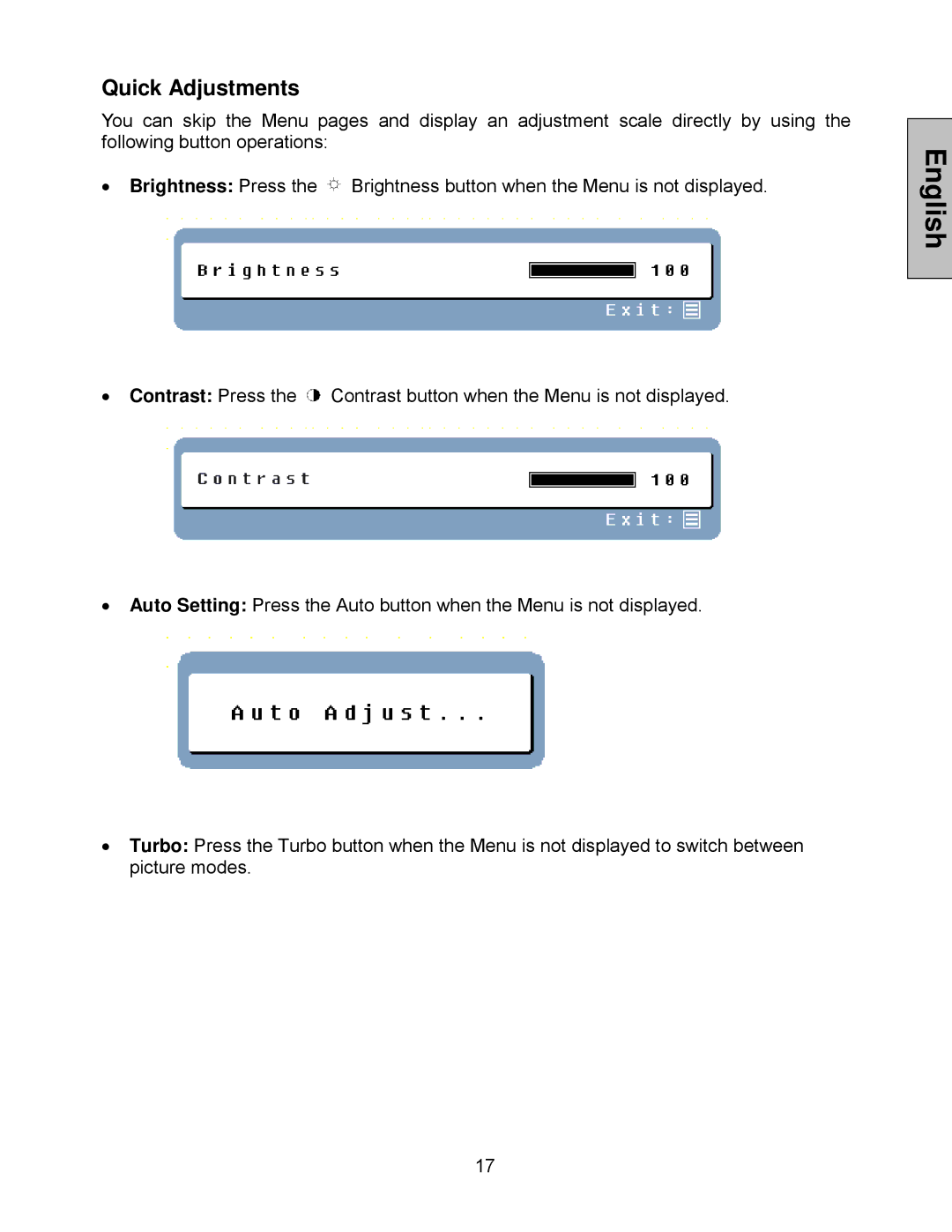 Westinghouse LCM - 19v5 manual Quick Adjustments 