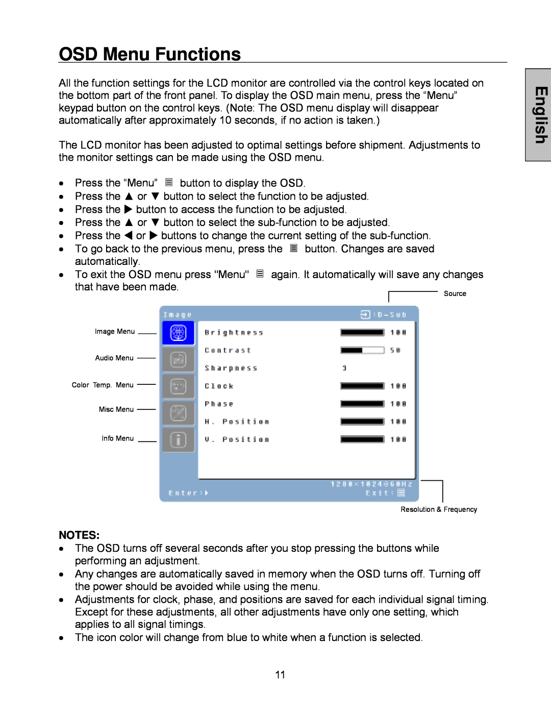 Westinghouse LCM - 19v5 manual OSD Menu Functions, English 